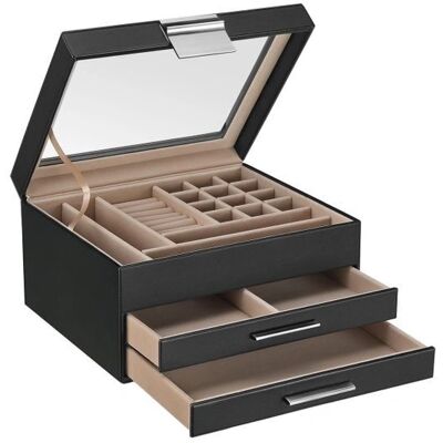 Songmics Schwarzes Schmuckkästchen mit Glastür - 3 Schichten Songmics Schwarzes Schmuckkästchen mit Glastür - 3 Schichten