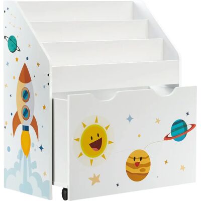 Raft de bibliotecă pentru copii cu tematică spațială și organizator de jucării - Alb Raft de bibliotecă pentru copii cu tematică spațială și organizator de jucării - Alb
