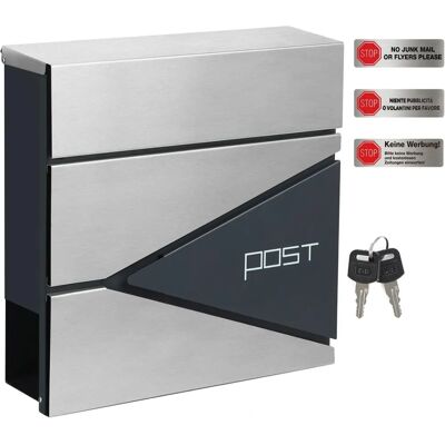SONGMICS Modern Mailbox Lockable Wall Mounted Mailer Grey and Silver - Mailbox SONGMICS Modern Mailbox Lockable Wall Mounted Mailer Grey and Silver - Mailbox