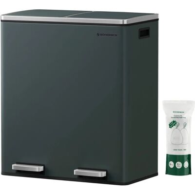 SONGMICS Doppel-Mülleimer - 2 x 30L Grau Recycling Küchenbehälter SONGMICS Doppel-Mülleimer - 2 x 30L Grau Recycling Küchenbehälter