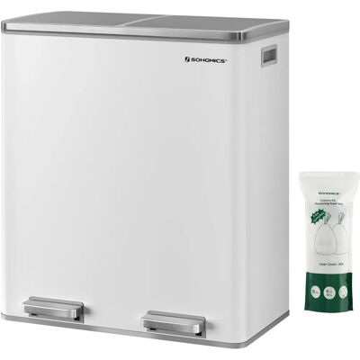 Poubelle double SONGMICS blanche - 60L pour cuisine Poubelle double SONGMICS blanche - 60L pour cuisine