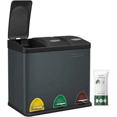 Songmics 24L Stahl Recyclingbehälter - 3-in-1 Pedal-Abfalleimer Songmics 24L Stahl Recyclingbehälter - 3-in-1 Pedal-Abfalleimer