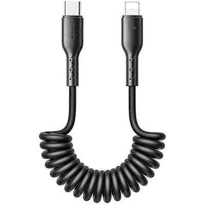 Joyroom 60W Spiralkabel für Auto, USB-C zu Lightning, 1,5m, Schwarz Joyroom 60W Spiralkabel für Auto, USB-C zu Lightning, 1,5m, Schwarz