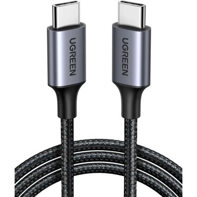 Ugreen 60W USB-C para USB-C Cabo de Nylon 1m - Preto / Cinza - Cabo USB-C Ugreen 60W USB-C para USB-C Cabo de Nylon 1m - Preto / Cinza - Cabo USB-C