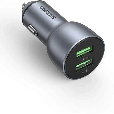 Ugreen 2x UBB-A Autoladegerät QC 3.0, 36W - Grau Ugreen 2x UBB-A Autoladegerät QC 3.0, 36W - Grau