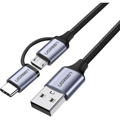 Cavo USB 2 in 1 Ugreen - Micro USB / USB-C - Nero Cavo USB 2 in 1 Ugreen - Micro USB / USB-C - Nero