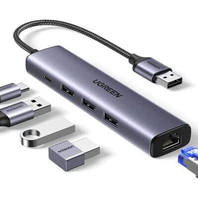 Ugreen USB Hub z USB-A, USB-C, Ethernet - Szary Ugreen USB Hub z USB-A, USB-C, Ethernet - Szary