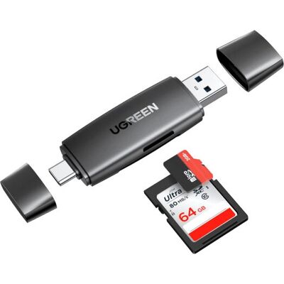 Ugreen 80191 Kartenleser - MicroSD/SD, USB-C/Type-A, Schwarz Ugreen 80191 Kartenleser - MicroSD/SD, USB-C/Type-A, Schwarz