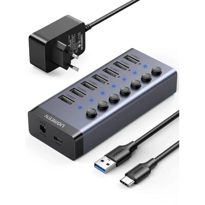 Ugreen Hub USB-C - 7x USB-A 3.0, PD, DC 12V - Grau Ugreen Hub USB-C - 7x USB-A 3.0, PD, DC 12V - Grau