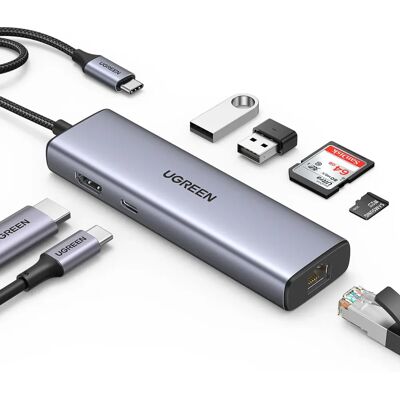 Ugreen USB-C till 2 USB 3.0+HDMI+RJ45+SD&TF - Hub Ugreen USB-C till 2 USB 3.0+HDMI+RJ45+SD&TF - Hub