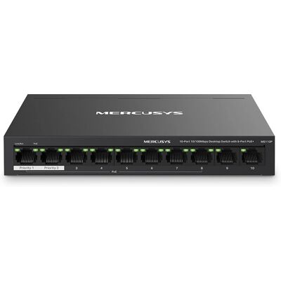 Switch Ethernet gestionat Mercusys MS110P - 8 Porturi PoE - Montaj pe perete Switch Ethernet gestionat Mercusys MS110P - 8 Porturi PoE - Montaj pe perete