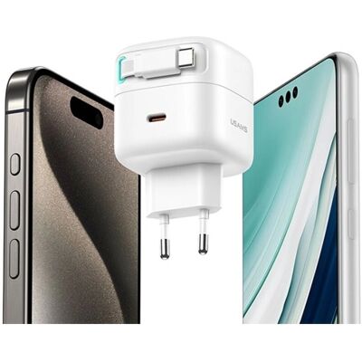 Usams CC202TC01 35W USB-C Ladegerät mit ausziehbarem Kabel - Ladegerät Usams CC202TC01 35W USB-C Ladegerät mit ausziehbarem Kabel - Ladegerät