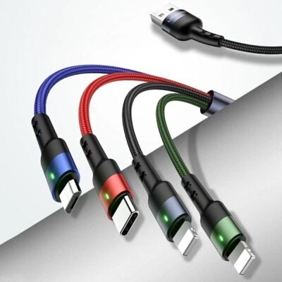 USAMS Kabel 4-in-1 Nylon geflochten 0,35 m - Schnellladung & Daten USAMS Kabel 4-in-1 Nylon geflochten 0,35 m - Schnellladung & Daten