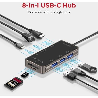 Hub USB Promate - PRIMEHUB MINI - 4K HDMI, 100W PD, USB-C 8-en-1 - Publicité Hub USB Promate - PRIMEHUB MINI - 4K HDMI, 100W PD, USB-C 8-en-1 - Publicité