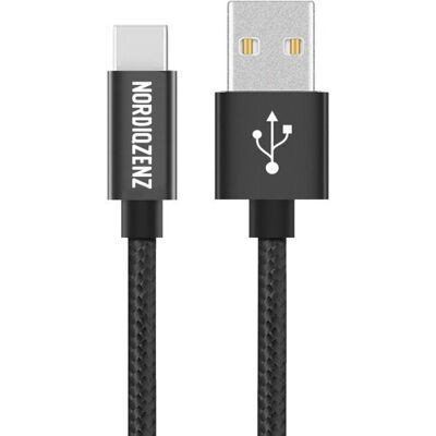 NORDIQZENZ USB-C Tekstiilikaapeli - 20cm - Musta - USB-C Kaapeli NORDIQZENZ USB-C Tekstiilikaapeli - 20cm - Musta - USB-C Kaapeli
