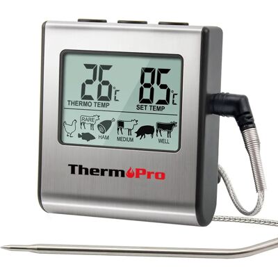 ThermoPro TP16 Termómetro de carne em aço inoxidável - Grelha e forno ThermoPro TP16 Termómetro de carne em aço inoxidável - Grelha e forno