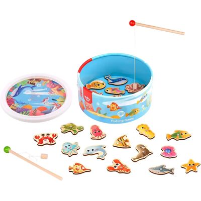 Tooky Toy Wooden Fishing Game - Blue - 22-Piece Tooky Toy Wooden Fishing Game - Blue - 22-Piece