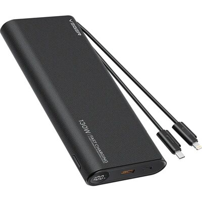 Veger TC130 Power Bank - 25000mAh, 130W, Vestavěné kabely Type-C & Lightning - Power Bank Veger TC130 Power Bank - 25000mAh, 130W, Vestavěné kabely Type-C & Lightning - Power Bank