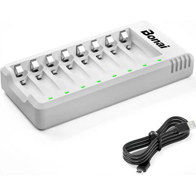 BONAI - 8 Bay Charger - USB - 8 LEDs - Battery Charger BONAI - 8 Bay Charger - USB - 8 LEDs - Battery Charger
