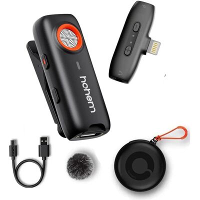 Conjunto de microfones Hohem - Lavalier sem fio, Type-C, 50m Conjunto de microfones Hohem - Lavalier sem fio, Type-C, 50m