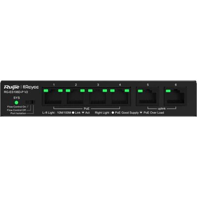 Ruijie Networks RG-ES106D-P V2 Verkkokytkin - 6 Porttia, PoE, Musta Ruijie Networks RG-ES106D-P V2 Verkkokytkin - 6 Porttia, PoE, Musta