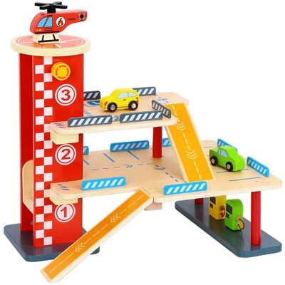 Tooky Toy Holz-Parkhaus - 3 Etagen, 22-tlg, Farbige Tooky Toy Holz-Parkhaus - 3 Etagen, 22-tlg, Farbige