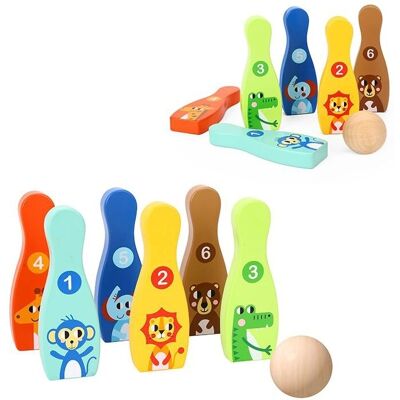 Tooky Toy TH295 Drewniane kręgle z motywami zwierząt Tooky Toy TH295 Drewniane kręgle z motywami zwierząt