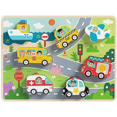 Tooky Toy Children's Wooden Puzzle Vehicles - 8-piece Colorful Learning Puzzle Tooky Toy Children's Wooden Puzzle Vehicles - 8-piece Colorful Learning Puzzle
