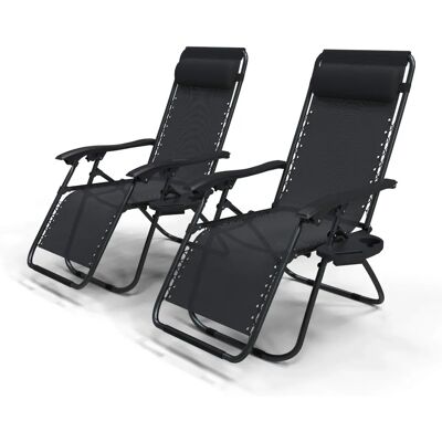 VOUNOT Set of 2 Zero Gravity Chairs - Garden Loungers with Cup & Phone VOUNOT Set of 2 Zero Gravity Chairs - Garden Loungers with Cup & Phone