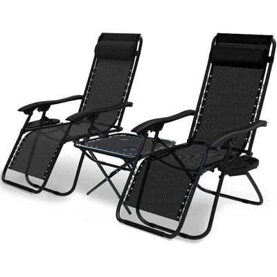 VOUNOT Set di 2 Sdraio da Giardino con Tavolino - Reclinabili VOUNOT Set di 2 Sdraio da Giardino con Tavolino - Reclinabili