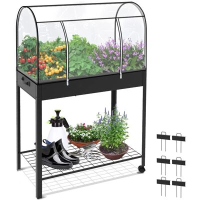 VOUNOT Letto da Giardino Rialzato - Fioriera in Metallo con Ruote e Mensole VOUNOT Letto da Giardino Rialzato - Fioriera in Metallo con Ruote e Mensole