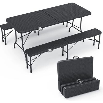 VOUNOT Tragbarer Klapptisch und Bank-Set - Schwarz VOUNOT Tragbarer Klapptisch und Bank-Set - Schwarz