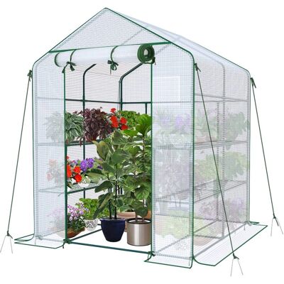 Vounot Garten-Gewächshaus mit Regalen - Weiß 143x143x195cm Vounot Garten-Gewächshaus mit Regalen - Weiß 143x143x195cm