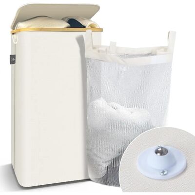 Vounot Bamboe 100L Opvouwbare Wasmand met Deksel en Handgrepen Vounot Bamboe 100L Opvouwbare Wasmand met Deksel en Handgrepen