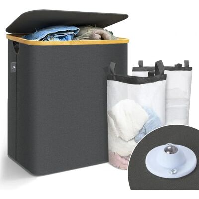 Vounot - Opvouwbare 145L Wasmand met Bamboe Handvatten Vounot - Opvouwbare 145L Wasmand met Bamboe Handvatten
