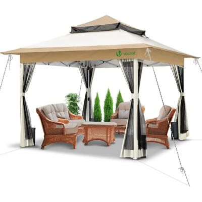 VOUNOT Carpa Plegable 3.6x3.6m con Paredes Laterales de Malla, Pabellón de Jardín - Carpa Plegable VOUNOT Carpa Plegable 3.6x3.6m con Paredes Laterales de Malla, Pabellón de Jardín - Carpa Plegable