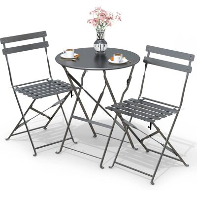 VOUNOT Gartenset 3-teilig Bistrotisch mit 2 Stühlen - Gartenmöbel VOUNOT Gartenset 3-teilig Bistrotisch mit 2 Stühlen - Gartenmöbel