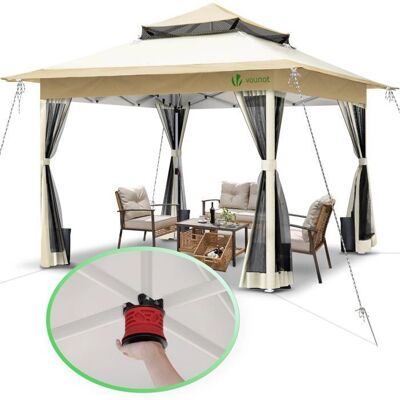 Vounot Pabellón de Jardín Beige - Carpa Plegable 3.6x3.6m con Paredes de Malla Vounot Pabellón de Jardín Beige - Carpa Plegable 3.6x3.6m con Paredes de Malla