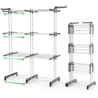 VOUNOT - Vertical Folding 3-Level - White - 3 Levels - Clothes Drying Rack VOUNOT - Vertical Folding 3-Level - White - 3 Levels - Clothes Drying Rack