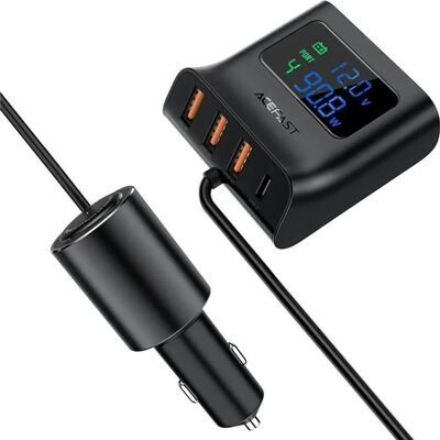 Acefast Auto-Ladegerät 90W USB Typ C 3X USB Zigarettenanzünder Schwarz Acefast Auto-Ladegerät 90W USB Typ C 3X USB Zigarettenanzünder Schwarz