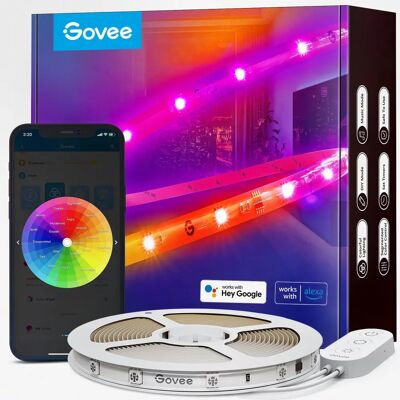 Govee Bande lumineuse RGBIC Wi-Fi + Bluetooth - 5m - Publicité Govee Bande lumineuse RGBIC Wi-Fi + Bluetooth - 5m - Publicité