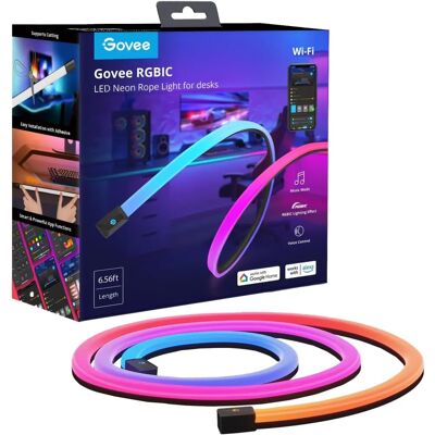 Govee Luce da Tavolo Gaming Neon - 2m RGBIC LED Rope - Senza cuciture, Controllo app Govee Luce da Tavolo Gaming Neon - 2m RGBIC LED Rope - Senza cuciture, Controllo app