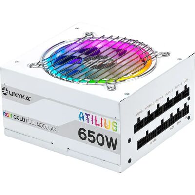 Fuente de alimentación RGB Atilius 650W blanca modular completa Fuente de alimentación RGB Atilius 650W blanca modular completa