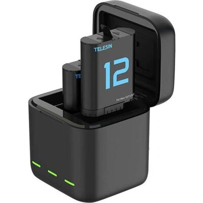 Telesin 3-Slot Ladebox & 2 Batterien für GoPro Hero 12/11/10/9 - Action Kamera Telesin 3-Slot Ladebox & 2 Batterien für GoPro Hero 12/11/10/9 - Action Kamera