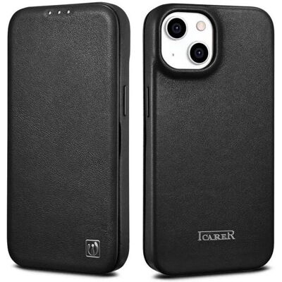 Coque folio en cuir pour iPhone 14 Plus MagSafe noir - Publicité Coque folio en cuir pour iPhone 14 Plus MagSafe noir - Publicité