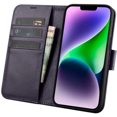 iCarer Étui en Cuir Violet Foncé pour iPhone 14 - Smartphone - Publicité iCarer Étui en Cuir Violet Foncé pour iPhone 14 - Smartphone - Publicité