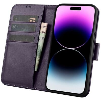 Étui portefeuille iCarer iPhone 14 Pro - Violet foncé cuir anti-RFID 2-en-1 - Publicité Étui portefeuille iCarer iPhone 14 Pro - Violet foncé cuir anti-RFID 2-en-1 - Publicité