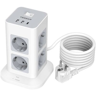 Tessan Protector de Sobretensión en Torre con 8 Enchufes y USB-C Tessan Protector de Sobretensión en Torre con 8 Enchufes y USB-C