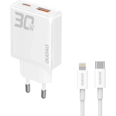 Dudao Weiße 30W GaN USB-Ladegerät + Lightning Kabel Dudao Weiße 30W GaN USB-Ladegerät + Lightning Kabel