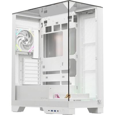 Caja PC XYZ Trifecta blanca con vidrio ultra panorámico 3D Caja PC XYZ Trifecta blanca con vidrio ultra panorámico 3D